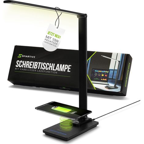 Lampe de bureau design avec fonction de charge sans fil Lampe de bureau LED avec charge sans fil 10 W Lumière douce pour les yeux à intensité variable et charge sans câble (1/5)