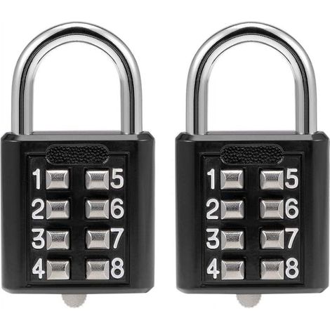 Cadenas À Code À Bouton-Poussoir - 8 Chiffres - Pour Armoire Et Casier - Noir - 2 Pièces (1/5)