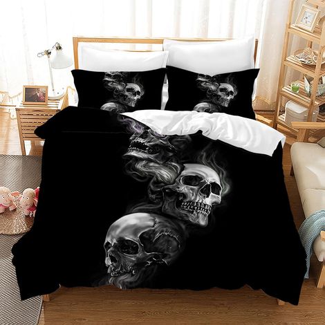 Housse de Couette Tête de Mort 220×240 cm Parure de Lit Gothique Ensemble de Housses de Couette en Microfibre pour Enfants avec 2 Taies d'oreiller 50 x 75 cm (1/5)