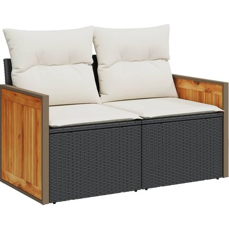 Maison Exclusive - Gartensofa mit Kissen 2-Sitzer Schwarz Poly Ra