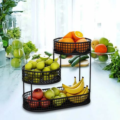 Corbeille à fruits trois niveaux boîte de rangement support comptoir cuisine pain multifonction légumes 1 pièce Noir (1/5)