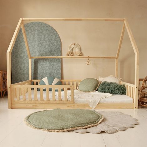 Letto a capanna 140x200 con barriera e box incluso piedi 1 cm Daisy Bois