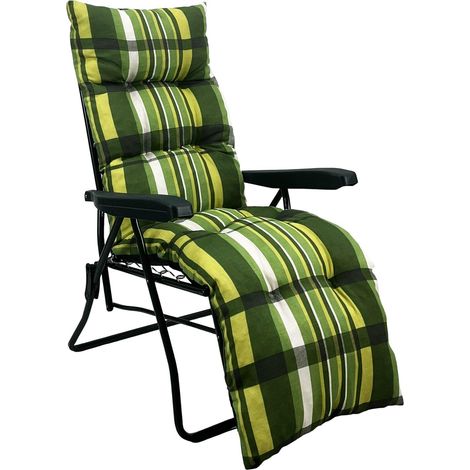 Marvin Sdraio da Giardino con Poggiapiedi Reclinabile Regolabile in 6 Posizioni Flock Poltrona con Cuscino Imbottito 8cm Braccioli Automatica Interno Esterno VERDE SCOZZESE (7445/103) (1/4)