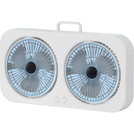 Mini ventilateur double tête rechargeable par USB - trois vitesses de ventilation, angle réglable à 90°, flux d'air puissant, portable. (1/5)