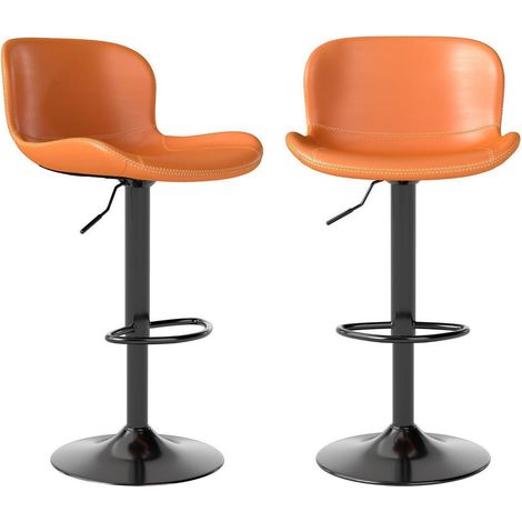 Lot de 2 tabourets de bar orange réglables en hauteur, pivotants, cuir synthétique, avec dossier (1/5)