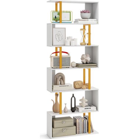 COSTWAY 6-Tier Geometric Bookcase 189cm S-Shaped Bookshelf with Metal Frame (1/5)