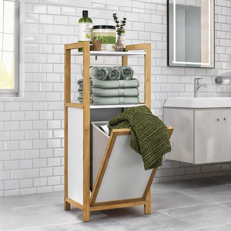 Meuble salle de bain bambou blanc avec panier à linge 40 x 30 x (1/5)