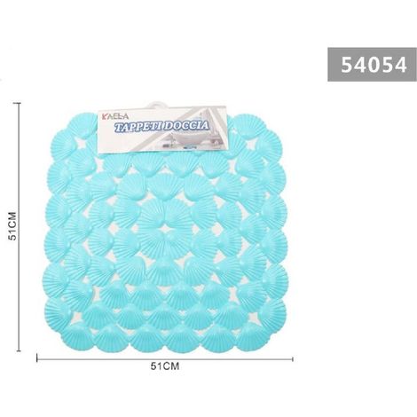 Kaela - Tappeto Antiscivolo Quadrato Conchiglie Azzurro Vasca Bagno Doccia 51x51cm 54054 -