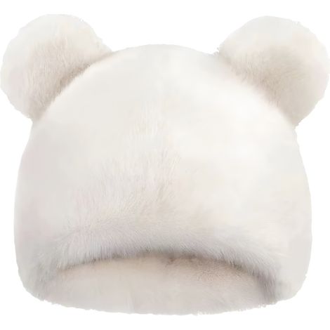 Joli bonnet tricoté avec oreilles d'ours en peluche pour femme, bonnet tricoté en peluche doux et chaud, bonnet coupe-vent pour les activités de plein air.