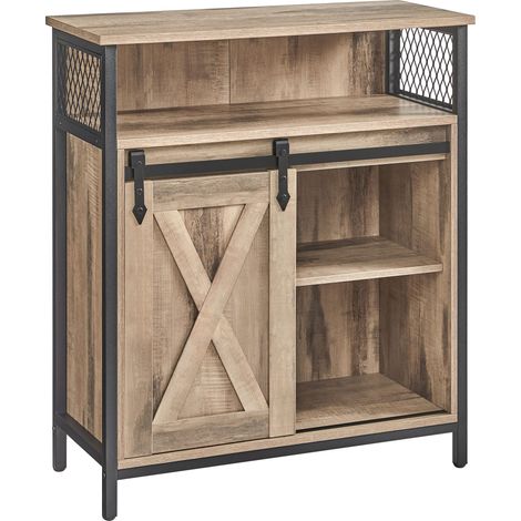 VASAGLE Credenza, Mobile da Cucina, Armadietto Organizzatore, con un'Anta Scorrevole, 30 x 70 x 80 cm, Ripiani Regolabili, Stile Country, per Soggiorno, Marrone Cammello e Nero Inchiostro LSC089B50 (1/5)