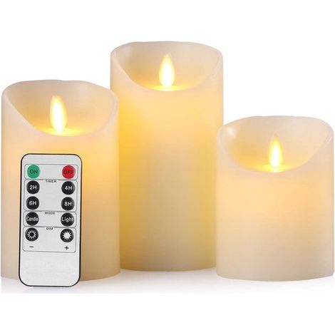 Velas sin llama a pilas，velas cilíndricas de cera auténtica，4''，5''，6''，juego de 3 piezas (marfil) (1/5)