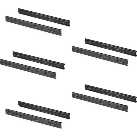 Glissières de tiroir à roulement à billes 45 mm x 400 mm, lot de 5 paires, glissières à sortie complète, noires (1/5)