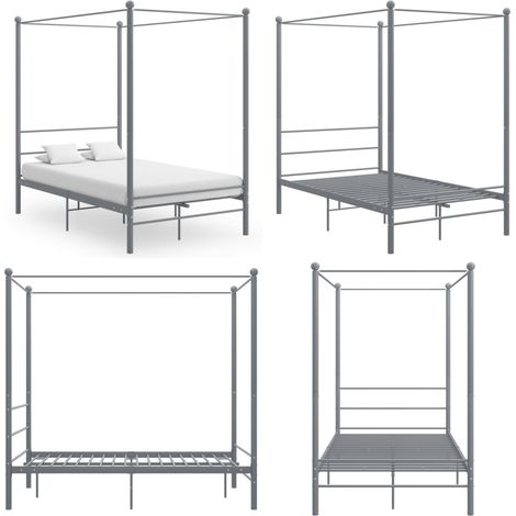 Letto a Baldacchino Grigio in Metallo 120x200 cm - Letto in metallo - Letto grigio
