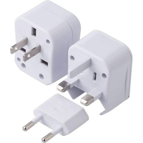 Reiseadapter – Universeller internationaler Netzsteckeradapter – 3-in-1-Stecker – 220 V (Weiß) (1/5)