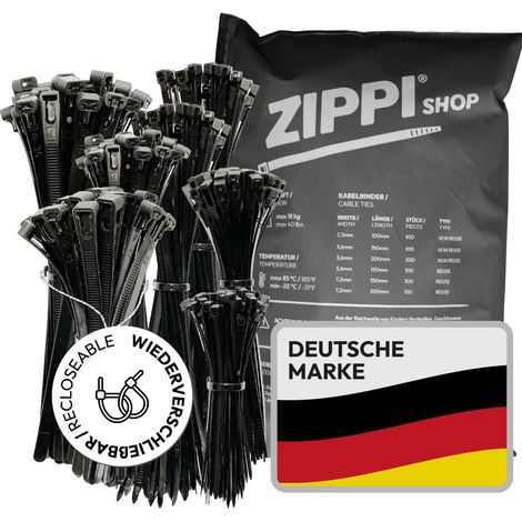 Lot de 700 serre-câbles noirs - Combinaison normale et réutilisable - Fabriqué en PA66 - 2,5 mm x 100 mm - 3,6 mm x 150/200 mm - 7,2 mm x 150/200 mm - Réutilisables (1/5)