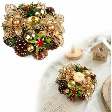 Grand bougeoir de Noël en fer avec couronne, 17,5 x 17,5 x 7 cm, pour bougie chauffe-plat, décoration de table festive (1/5)