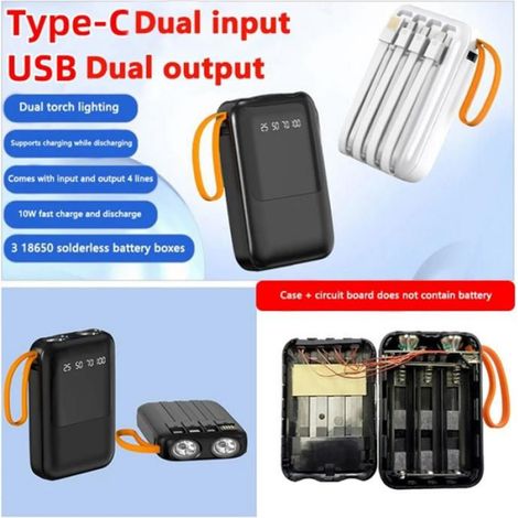 Power Bank Box 3X18650 4-En-1 DIY Chargement de Batterie BoîTe de Rangement USB Type C avec Lampe de Poche pour Charger les Noir (1/5)