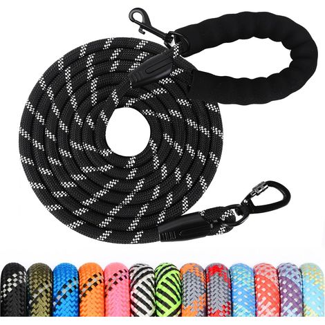 1 - Longe pour Chien - Laisse de Dressage - Poignée Rembourrée et Crochet Pivotant - Pour Extérieur et Sport - Noir - 5M (1/5)