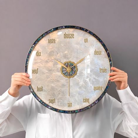 Horloge murale ronde moderne effet nacre colorée 35 cm 35cm 35 × 35 × 3 cm 1,2 kg – Livraison gratuite