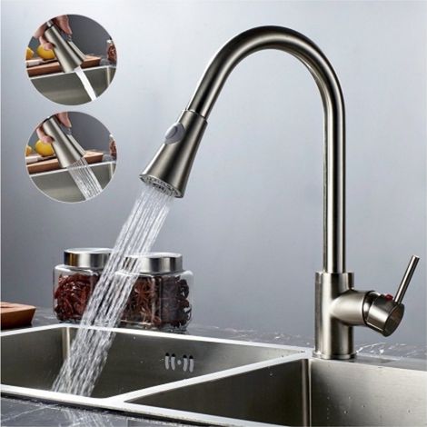 Trade Shop - Miscelatore Lavello Cucina Doccia Estraibile Professionale Cromato Rubinetto - (1/5)