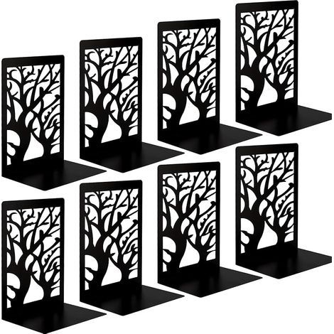 4 Paire Serre Livres Metal Cale Livre en Métal Presse Livre CD Antidérapants Bloc Livre pour étagère Décoratifs Support de Serre-Livres pour Maison Bureau Écoles (Noir) (1/5)