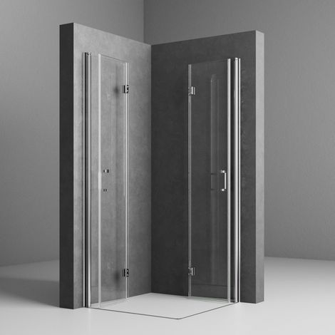 Duschkabine Falttür 100x70 cm Eckeinstieg 180° Rahmenlos Duschabtrennung Eckeinstieg Drehfalttür Dusche Eckdusche mit Doppel Falttüren aus 6mm Nano Beschichtung ESG Glas, Faltbar Duschwand Höhe 195cm