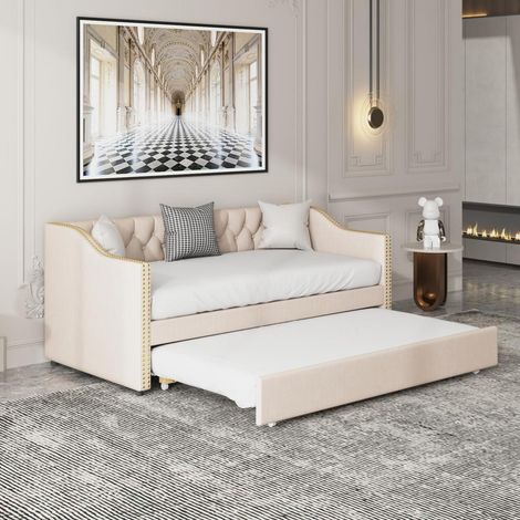 Schlafsofa ausziehbar 90/180x200cm Tagesbett Gästebett 2-Sitzer Beige (1/5)