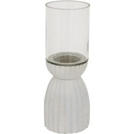 Large Carved Hurricane Lantern - Glass - L13 x W13 x H36 cm - White
