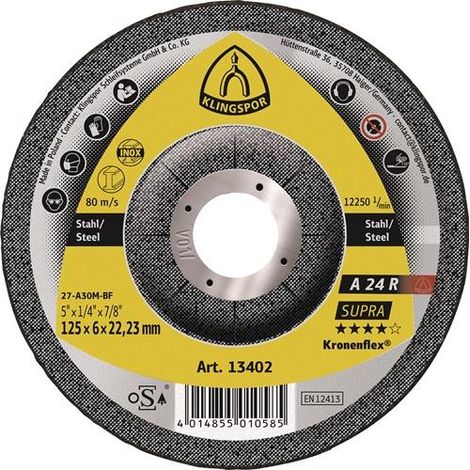 KLINGSPOR 13433 Schruppscheibe A 24 R Supra D230xS6mm gekröpft Stahl Bohrung 22, (1/3)