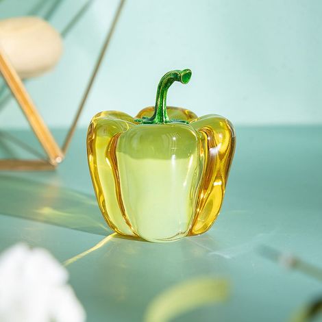 Poivron Vert En Cristal - Décoration Intérieure Pour Salon Chambre Bureau - 45 x 45 x 63 mm - 1 Pièce