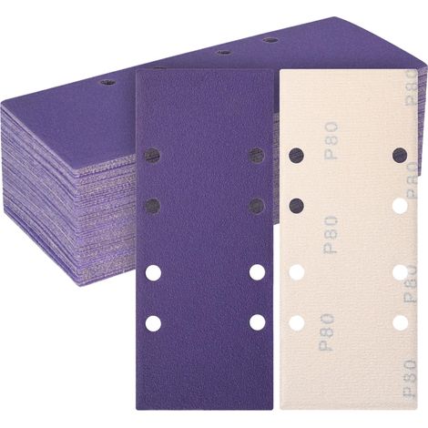 45 Pièces Feuilles Abrasives Céramique 93x230mm, Grain 80 Papier a Poncer 8 Trous Rectangulaire Papier de Verre pour Ponceuse Orbitales Ponçage Bois Métal Peinture Enlever La Rouille (1/5)
