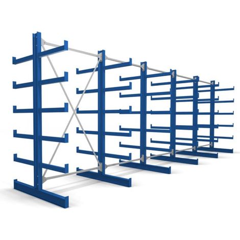 Rayonnage à bras en porte-à-faux STIER, double, 5 travées avec 5 niveaux 6500x2000x500 mm, bleu gentiane