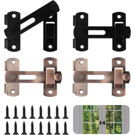 Set of 4 Stainless Steel Flip Latch Door Locks - Sliding Door Lock - 180° Sliding Door Lock - Door Lock with Screws for Doors, Windows, Bathroom (1/4)
