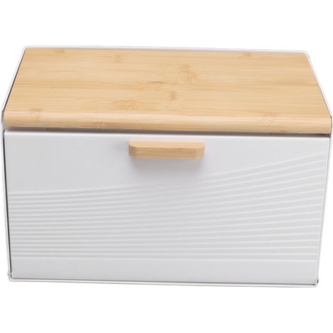 Boîte à pain trapézoïdale en fer blanc avec couvercle rabattable, idéale pour la cuisine et les restaurants. (1/5)