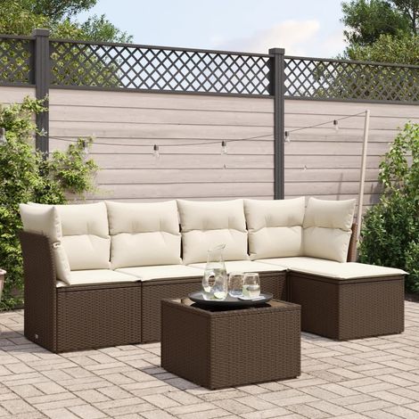 Set sofás de jardín 6 piezas y cojines ratán sintético marrón vidaXL (1/3)