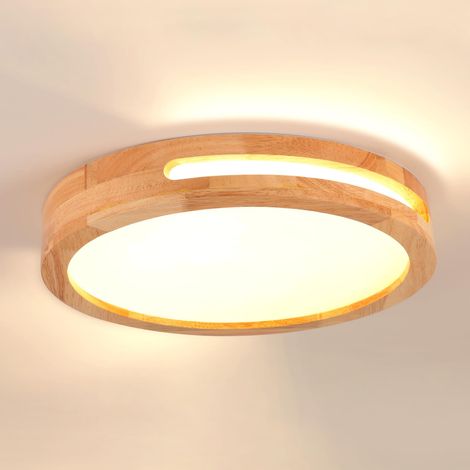 Plafonnier LED Bois 24W 3000K Lumière Chaude Ø40cm pour Chambre, Salle de Bain, Salon, Couloir