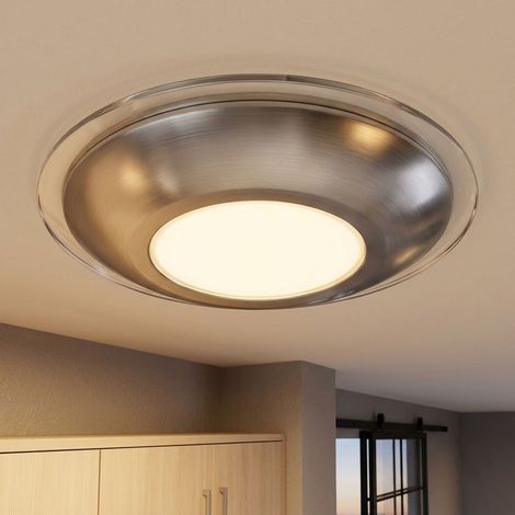 Plafoniera LED cromata da soggiorno plafoniera rotonda a specchio, trasparente satinato, 12W 960Lm bianco caldo, DxH 26x10 cm (1/5)