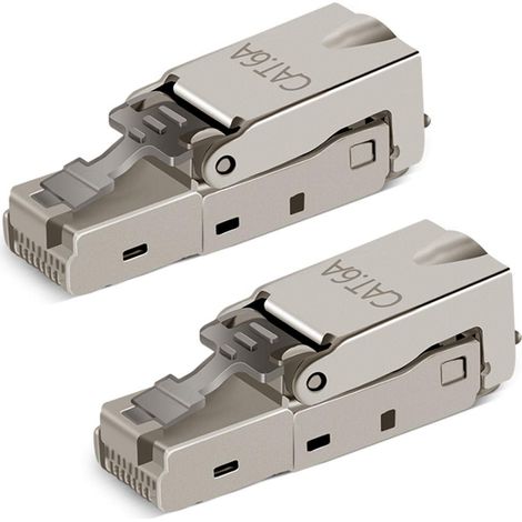 2 pieces tool-free RJ-45 Cat6/6A modular plug field connection, Cat6A RJ45 shielded for 23-26AWG installation cable