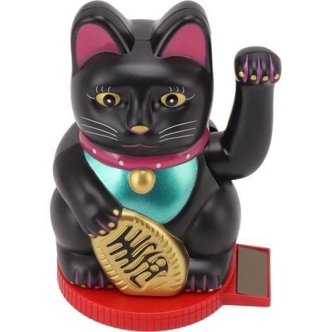 Chat porte-bonheur solaire à bras agités, base rotative avec capteur de lumière, symbole de richesse et de chance, 12,7 cm (5 pouces), noir (1/5)