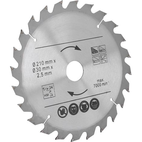Lame de scie circulaire carbure 210mm 24 dents alésage 30mm pour bois, plastique, scie à onglet et table. (1/5)