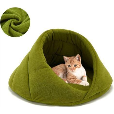 Lit De Cave Confortable Chat Sac De Couchage Chat Chaud en Polaire Grotte Et Coussins pour Animaux De Compagnie À Moitié Couvert Panier De Lit De (1/5)