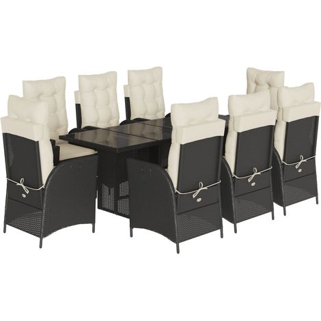 Maison Exclusive - 9-tlg. Garten-Essgruppe mit Kissen Schwarz Pol