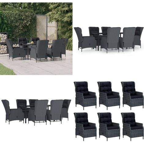 Set da Pranzo da Giardino 7 pz Grigio Scuro in Polyrattan - Tavolo da pranzo da esterno - Sedie da pranzo da giardino
