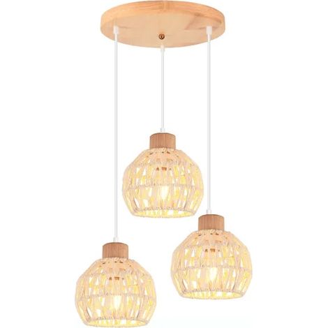 3lampes Lampes Suspensions Vintage E27 Lustre Industriel en Rotin Blanc Luminaire Plafonnier Rétro en Cage pour Salon Chambre (1/5)
