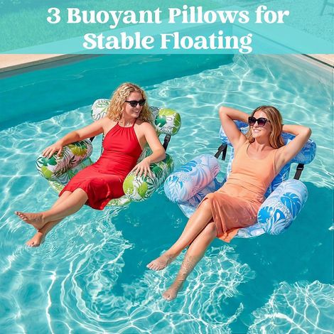 Lot de 2 matelas gonflables XL pour piscine, chaises longues flottantes robustes pour adultes, idéales pour la piscine, la plage et le lac. (1/4)