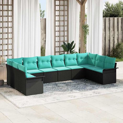 vidaXL Gartensofa-set mit Speicher 10 pcs Schwarz Poly-Rattan (1/5)