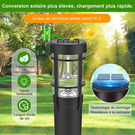 Lampe Solaire Exterieur, Lot de 4 Lumières Solaires LED pour Jardin, Cour, Chemins, Étanche IP65, Blanc Chaud - S'allument toute la nuit (1/4)