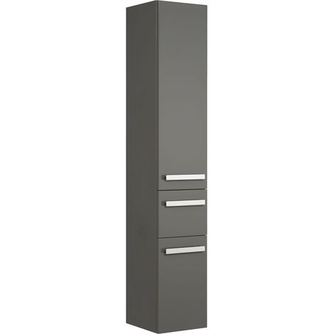 Badezimmer Hochschrank FES-4005-66 in Hochglanz Lack Quarzgrau mit 2 Türen & 1 Schubkasten - B/H/T: 30/168/33cm (1/3)
