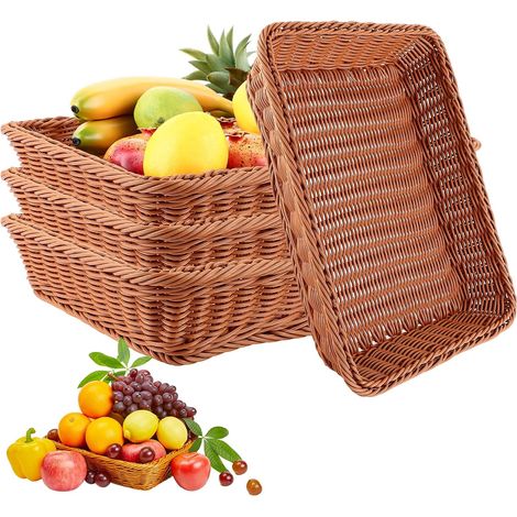 4 Pièces Corbeille a Pain en Osier 40 x 30 x 8 CM Panier Pain Empilables Panier a Pain de Service Brun Panier Osier Rectangulaire Corbeille Osier pour Pain, fruit, Légume, Ustensile de Cuisine (1/5)