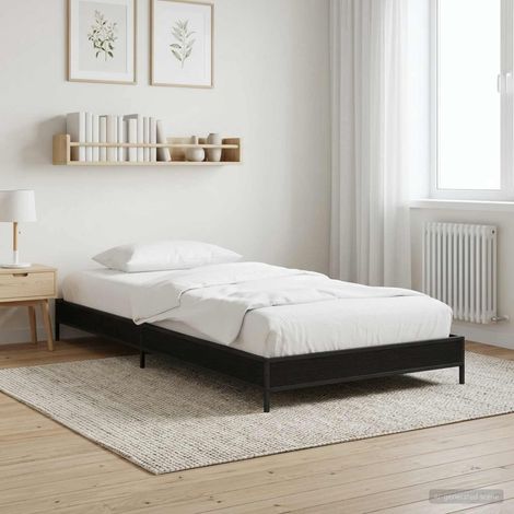Cadre de lit 80 x 200 cm chêne noir, bois d’ingénierie, lattes fixes et pieds en acier - PANGIVO (1/5)